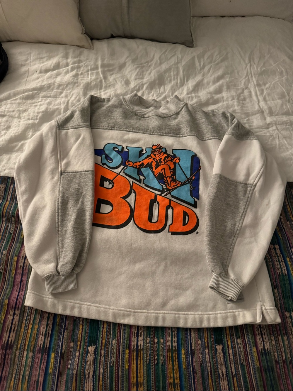 Vintage Budweiser White & Gray Colorblock Crewneck with Orange & Blue Graphic - Picture 4 of 7